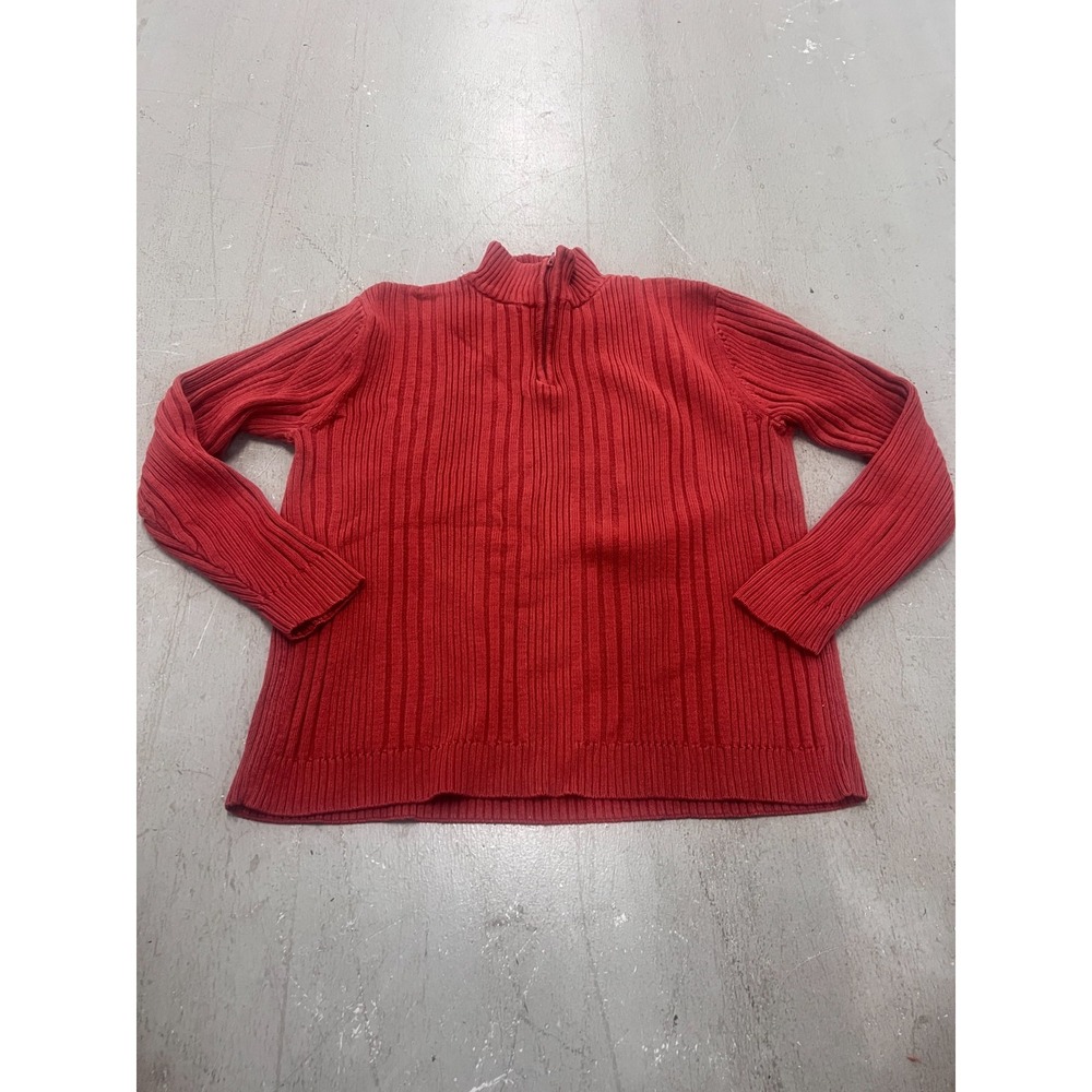Wilke-Rodriguez Sweater Mens Medium Red 100% Cotton Ribbed Mock Neck Quarter Zip